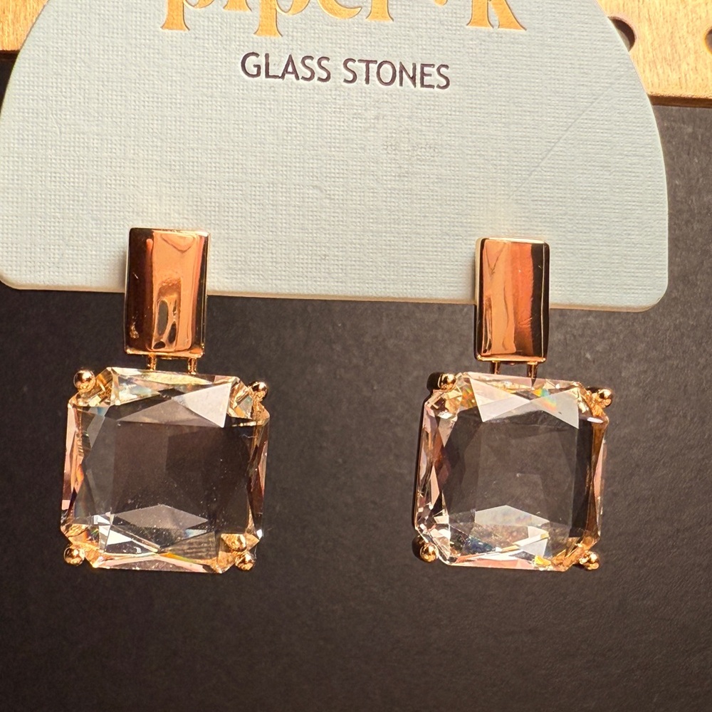 Piper Gold and White Modern Drop Earrings - Picture 3 of 6